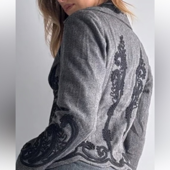 Soft Surroundings Appliquéd Herringbone Blazer Wool Blend Vintage Style Boho,Med - Picture 2 of 10
